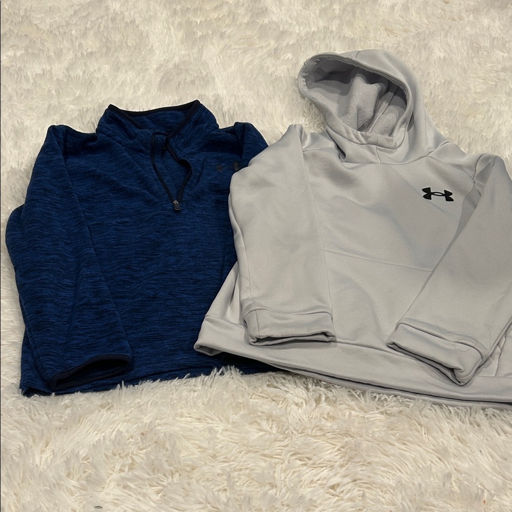 Under Armour Kids Navy Quarter-Zip and Light Gray Hooded Pullover